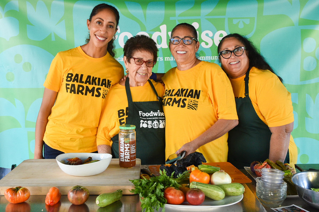 The Balakian family leading a cooking demo at the Foodwise Classroom