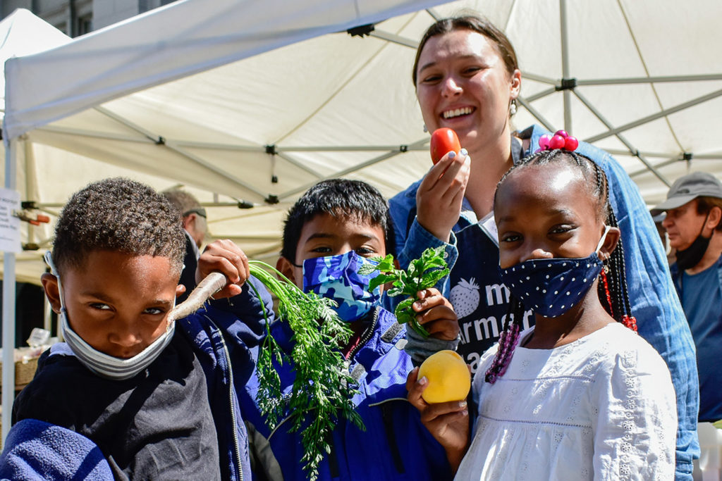 Group of children at the Ferry Plaza Farmers Market