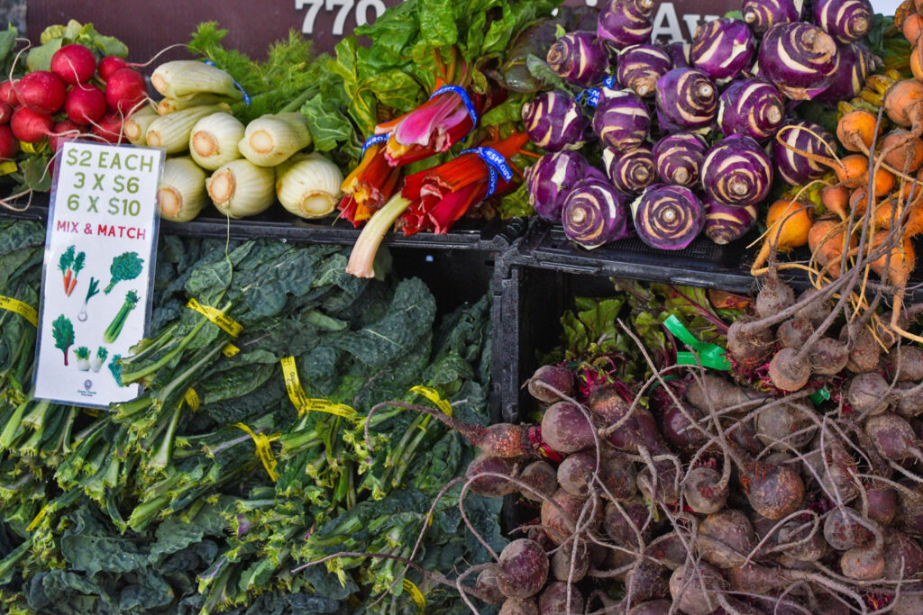 Mix and Match sign on vegetables at Green Thumb Farms' stand