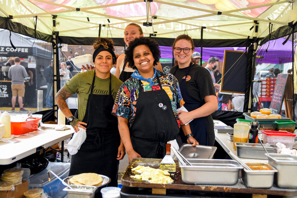 LoJo's Tacos booth at the Ferry Plaza Farmers Market