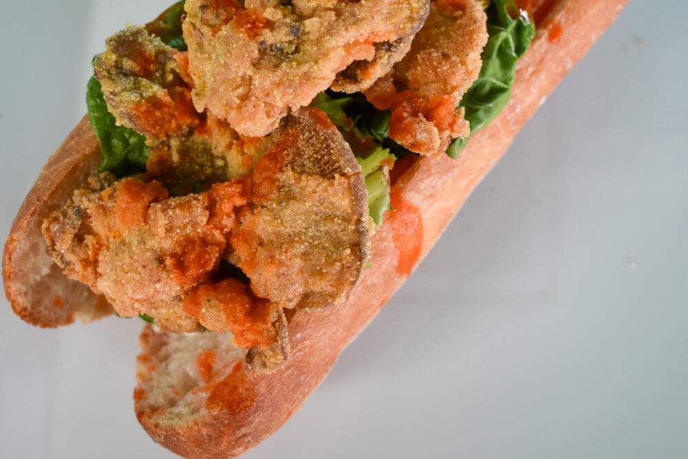 Close up of the Cripsy Mushroom Po'Boy